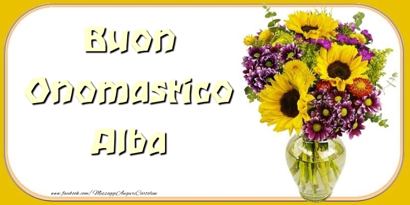 Buon Onomastico Alba - Cartoline onomastico con mazzo di fiori