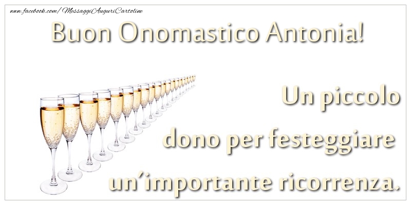 Un piccolo dono per festeggiare un’importante ricorrenza. Buon onomastico Antonia! - Cartoline onomastico con champagne