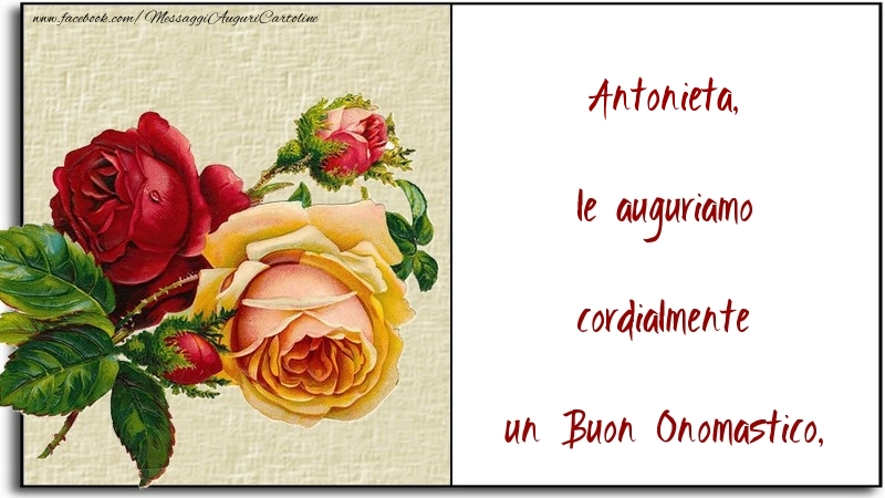 le auguriamo cordialmente un Buon Onomastico, Antonieta - Cartoline onomastico con fiori