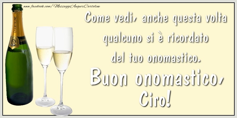 Come vedi, anche questa volta qualcuno si è ricordato del tuo onomastico. Buon onomastico Ciro - Cartoline onomastico con champagne